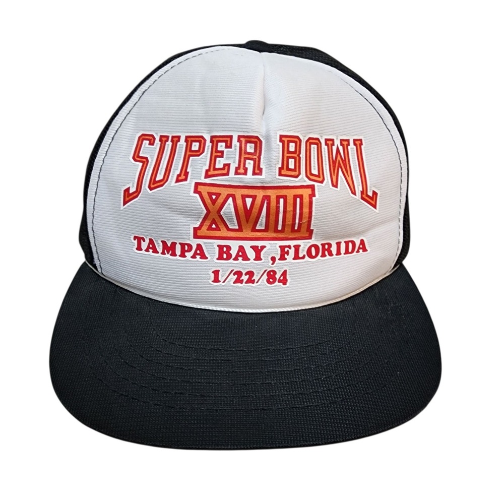 Vintage 1984 Tampa Bay Super Bowl XVIII 18 Black White Snapback Trucker Hat RARE